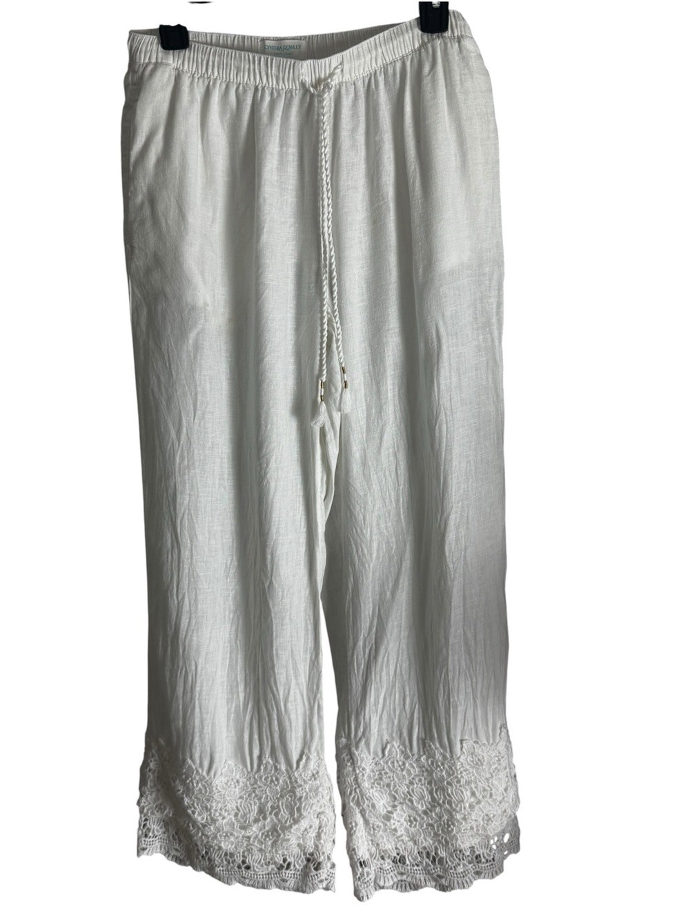 Cynthia Rowley White Lace-Hem Drawstring Kids Pants